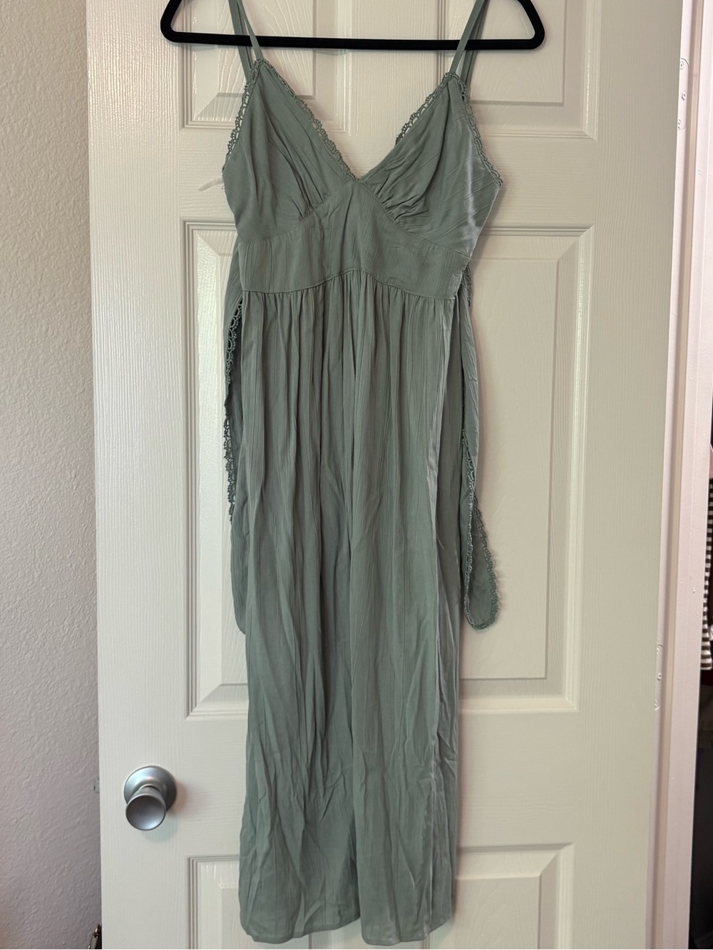 Women's Sage Green Slip Dress with Lace Trim